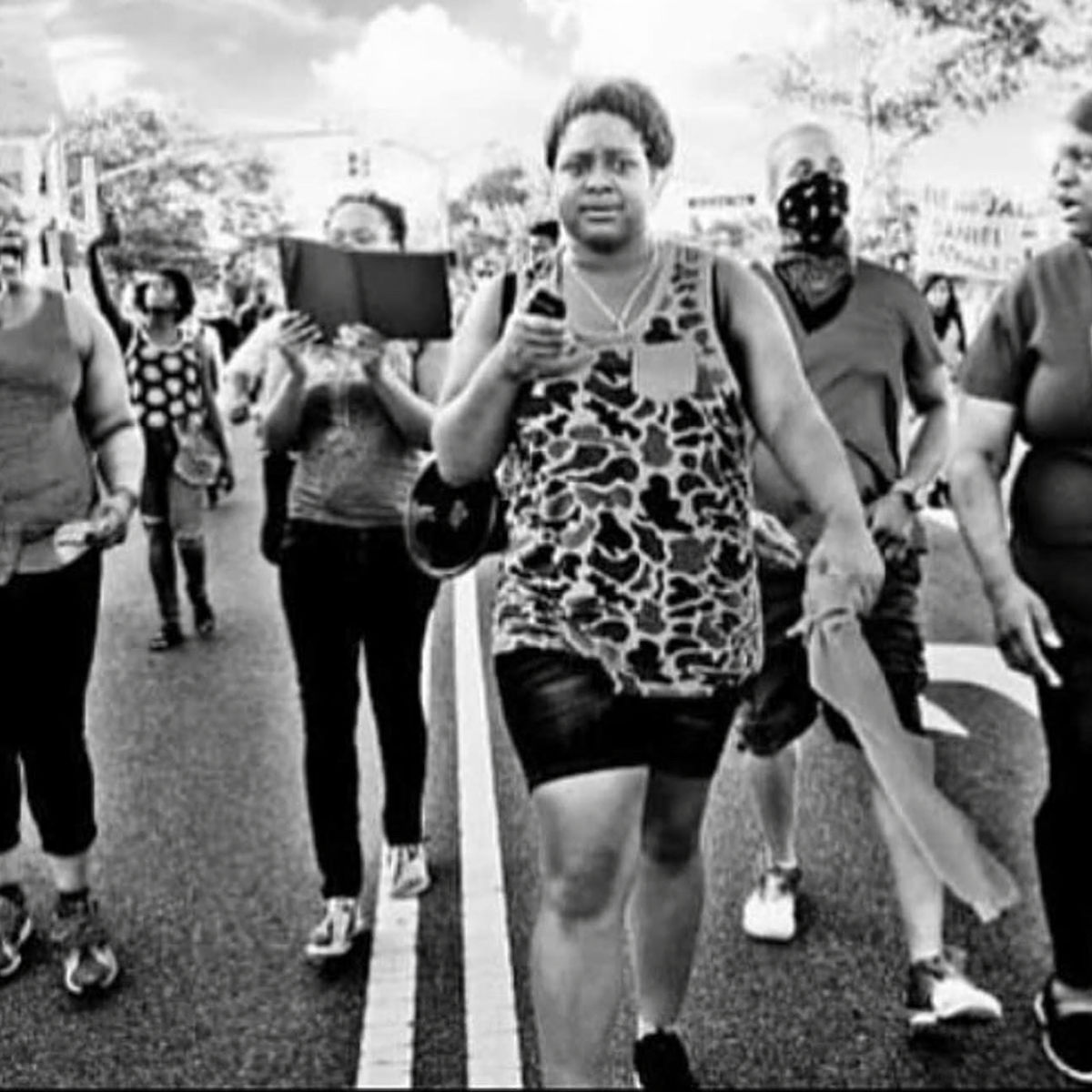 Emerald Garner leads a community march for justice